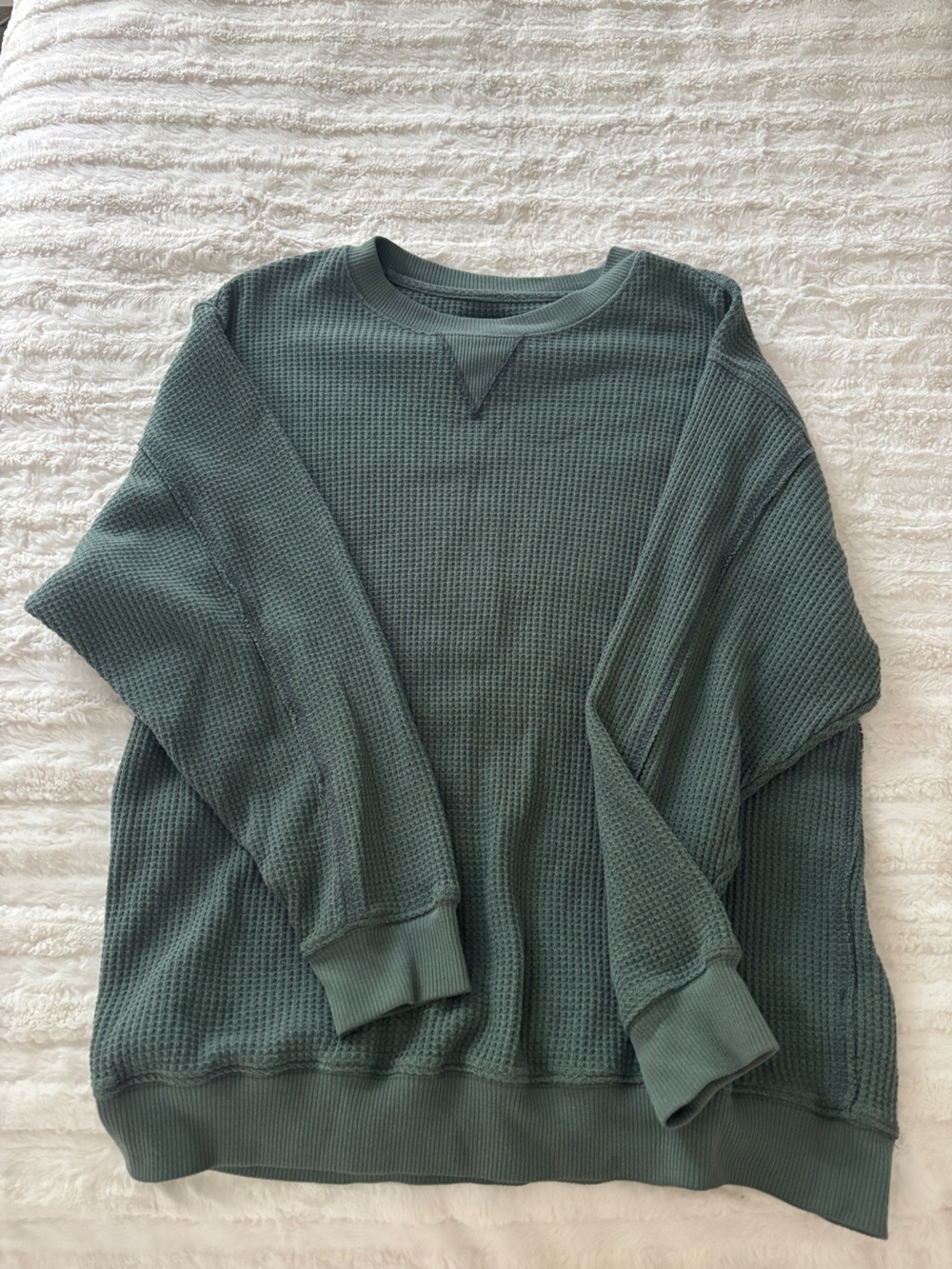 aerie Olive Green Waffle Crewneck Sweater